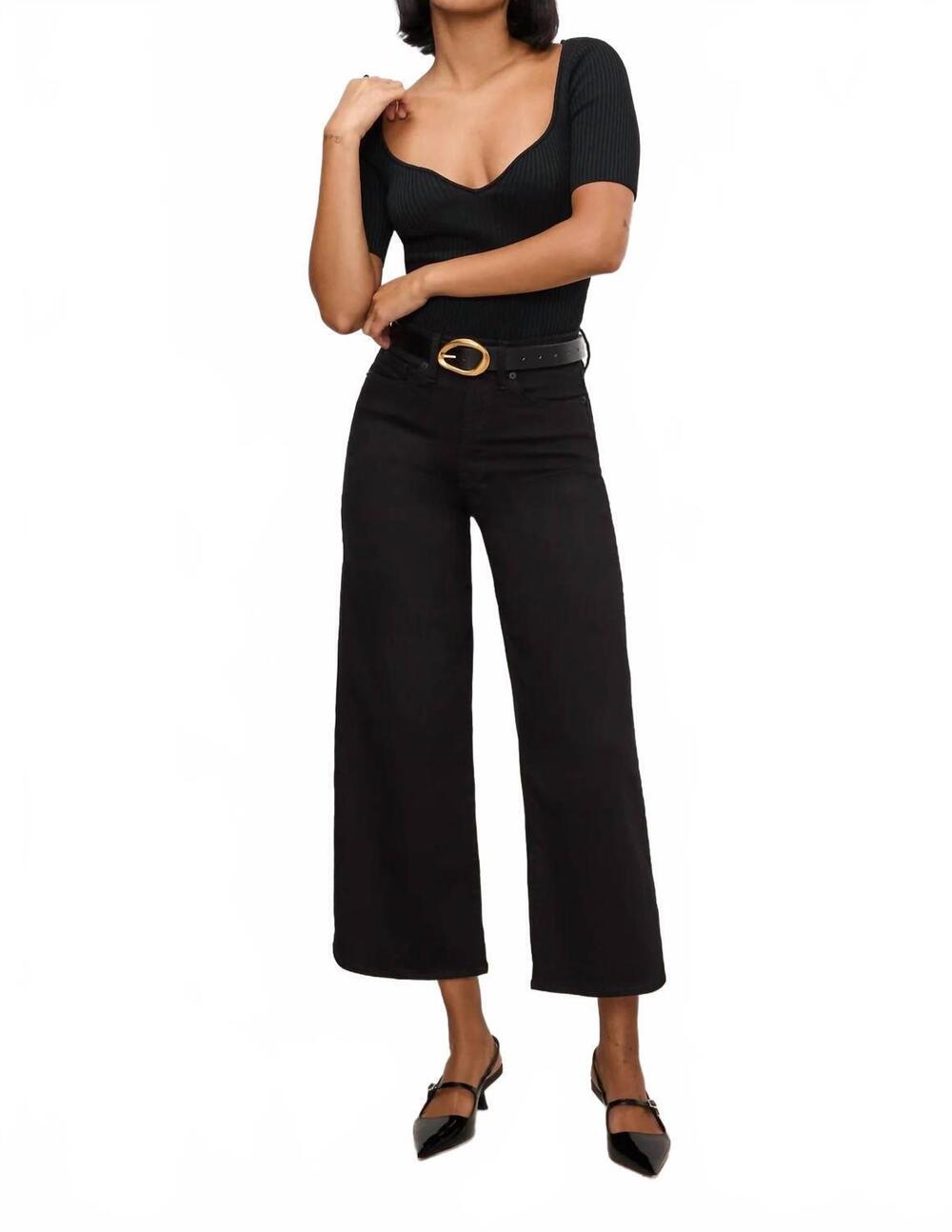 NEW GOOD AMERICAN good waist cropped palazzo jeans in black